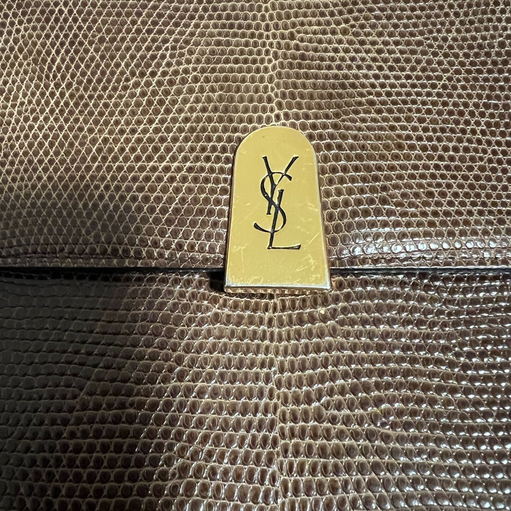 Yves Saint Laurent Vintage Exotic Brown Shoulder Bag with Gold Accent